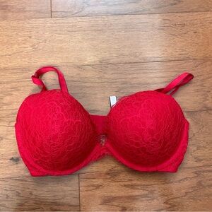 🤑Victoria's Secret Red Lace Dream Angels Push Up Underwire Padded Bra 36D